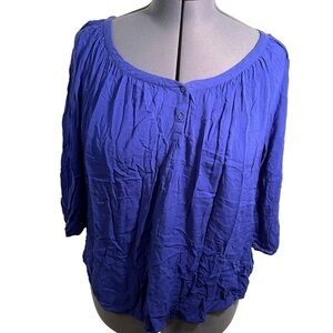 JCPenney Popover Blouse 3/4 Sleeve Royal Blue